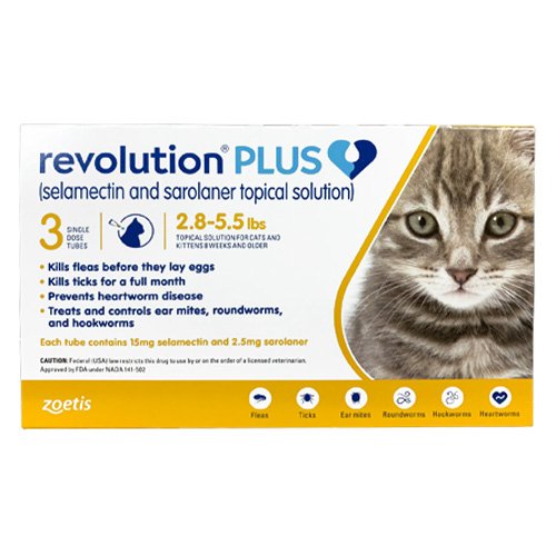 Revolution Plus for Kittens and Small Cats 2.75-5.5lbs (1.25-2.5Kg) Yellow