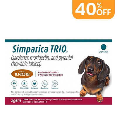 Simparica TRIO For Dogs 11.1-22 Lbs (Caramel)