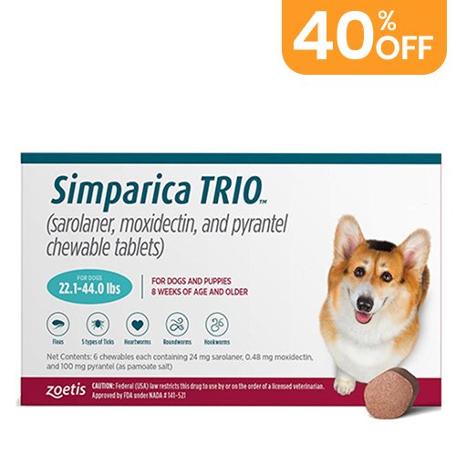 Simparica TRIO For Dogs 22.1-44 Lbs (Teal)
