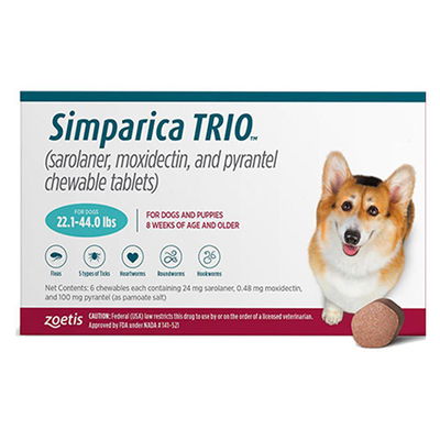 Simparica TRIO For Dogs 22.1-44 Lbs (Teal)