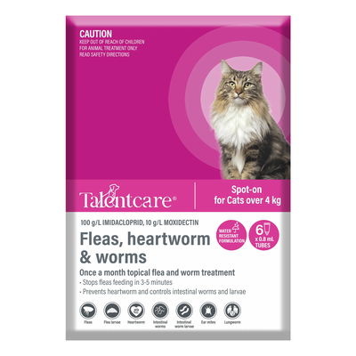 Talentcare Spot On Cat Flea & Worm Treatment for Cats Over 4kg (Over 9lbs)